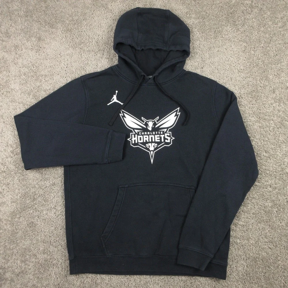 Charlotte Hornets Sweater Mens Large Black Hoodie Sweatshirt Nike Jordan Logo